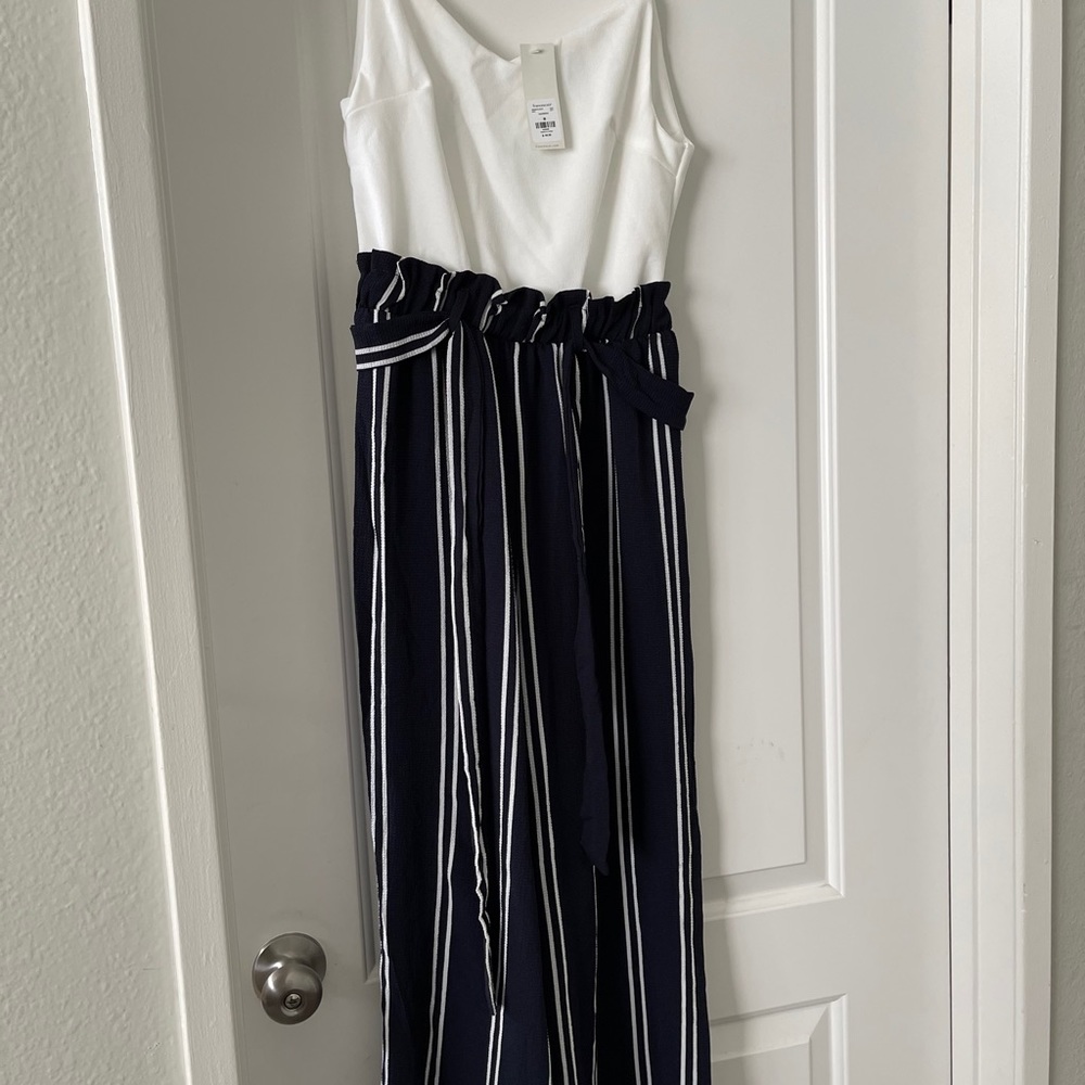 White and navy jumpsuit
